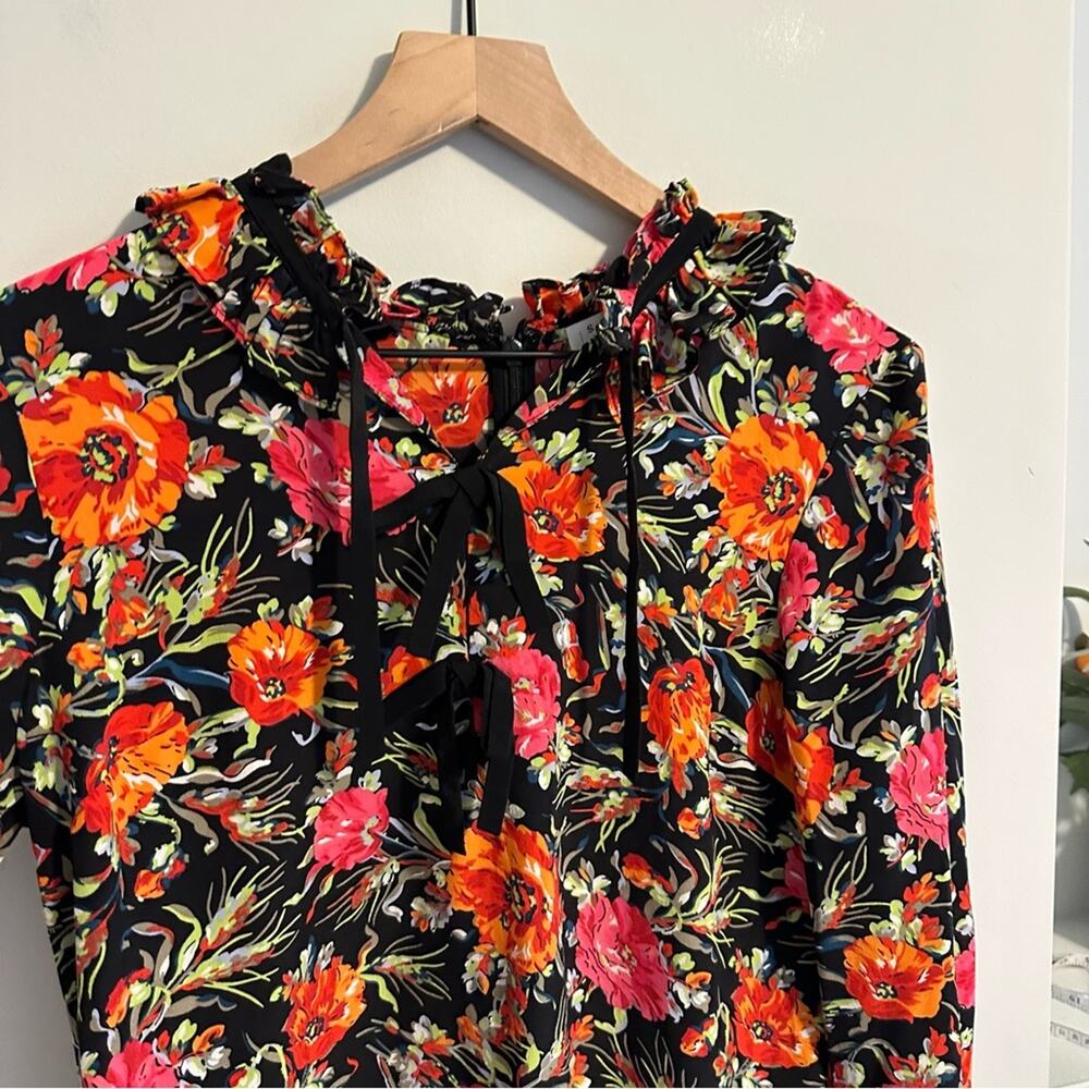 Sandro Paris Black Orange Pink Silk Floral Mini Dress Small - Picture 13 of 16